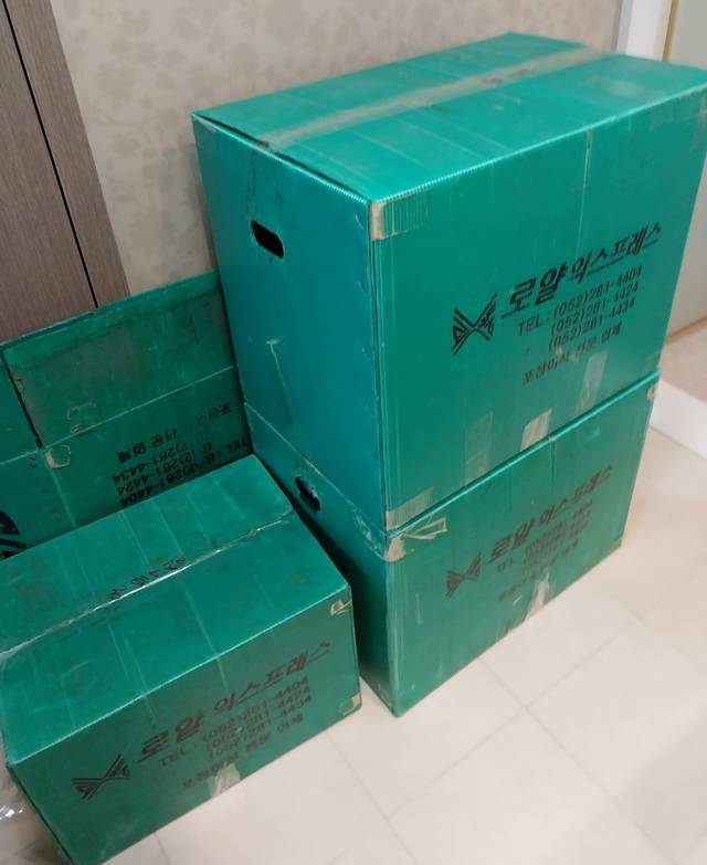 포장 단계 - 로얄익스프레스 이름이 찍힌 전용 박스